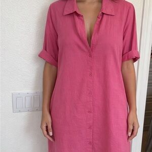 Pink Button-Up Shirt Dress